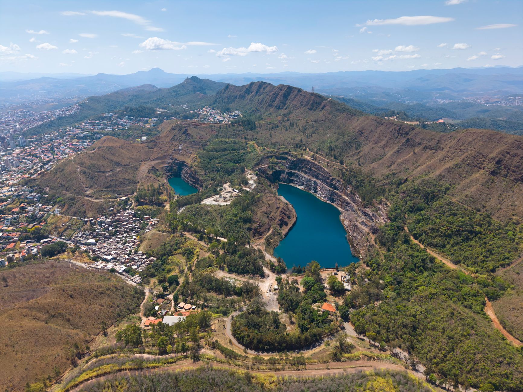 Stunning aerial view of Serra do Curral and its lagoon in Belo Horizonte, Brazil.