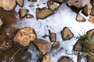 Aerial view of natural rock and water scene in Mobile, Alabama, USA.