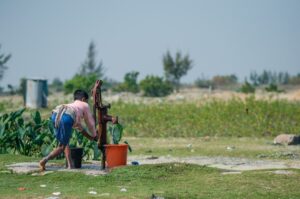 Um Homem Esta Pegando Um Vaso De Planta Em Um Campo 6ZEaosLLa1w